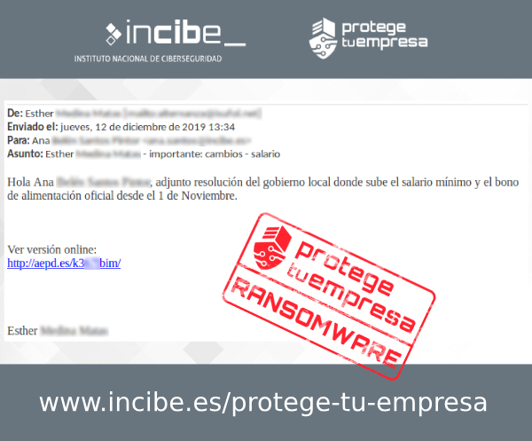 Correo fraudulento con enlace malicioso Imagen que muestra uno de los correos fraudulentos detctados con asunto importantes cambios salario