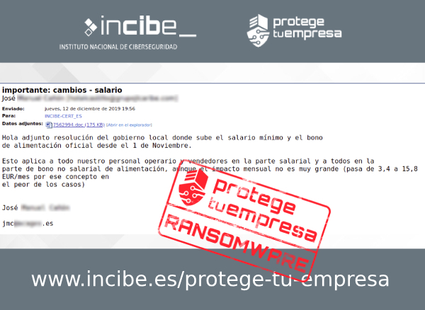 Correo fraudulento con enlace malicioso Imagen que muestra un correo fraudulento con asunto importante cambios salario y con archivo adjunto