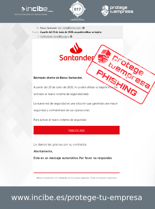 Correo phishing al Santander