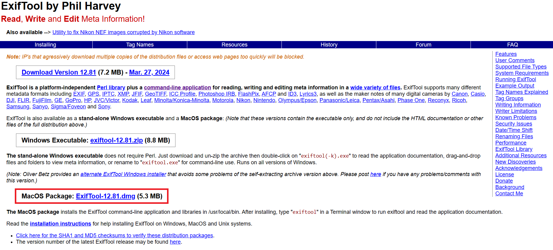 ExifTool para Mac ExifTool para Mac