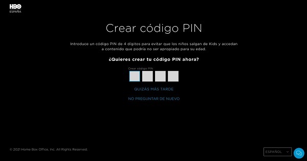 Aplicación HBO – Creación de código PIN