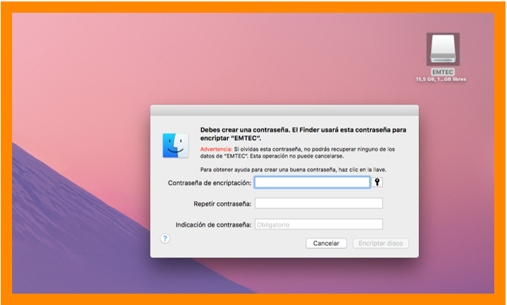 Establecimiento de contraseña de encriptado en Mac Crear contraseña de encriptado para la unidad