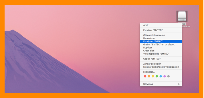 Elegir opción de encriptado de la unidad en Mac Cómo elegir opción encriptar en el menú contextual