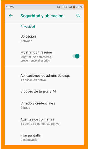 Menú de seguridad y ubicación Ajustes de seguridad y ubicación de Android
