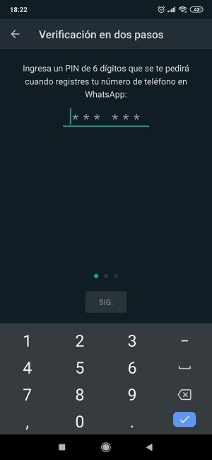 Imagen verificación en dos pasos de WhatsApp