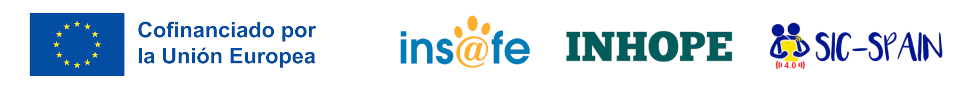 Logos de Cofinanciado por la Unión Europea, INSAFE, INHOPE y SIC-SPAIN 4.0